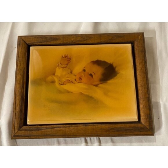 Vtg 1983 FRAMED ITALY TILE ART BY BESSIE PEASE GUTMANN 802# BABY - Picture 1 of 11